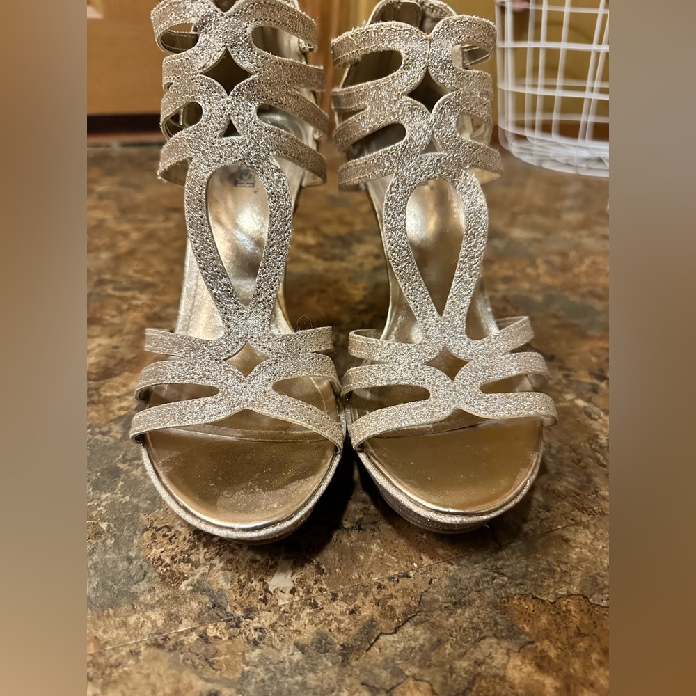 BRASH Gold Glitter Strappy heels